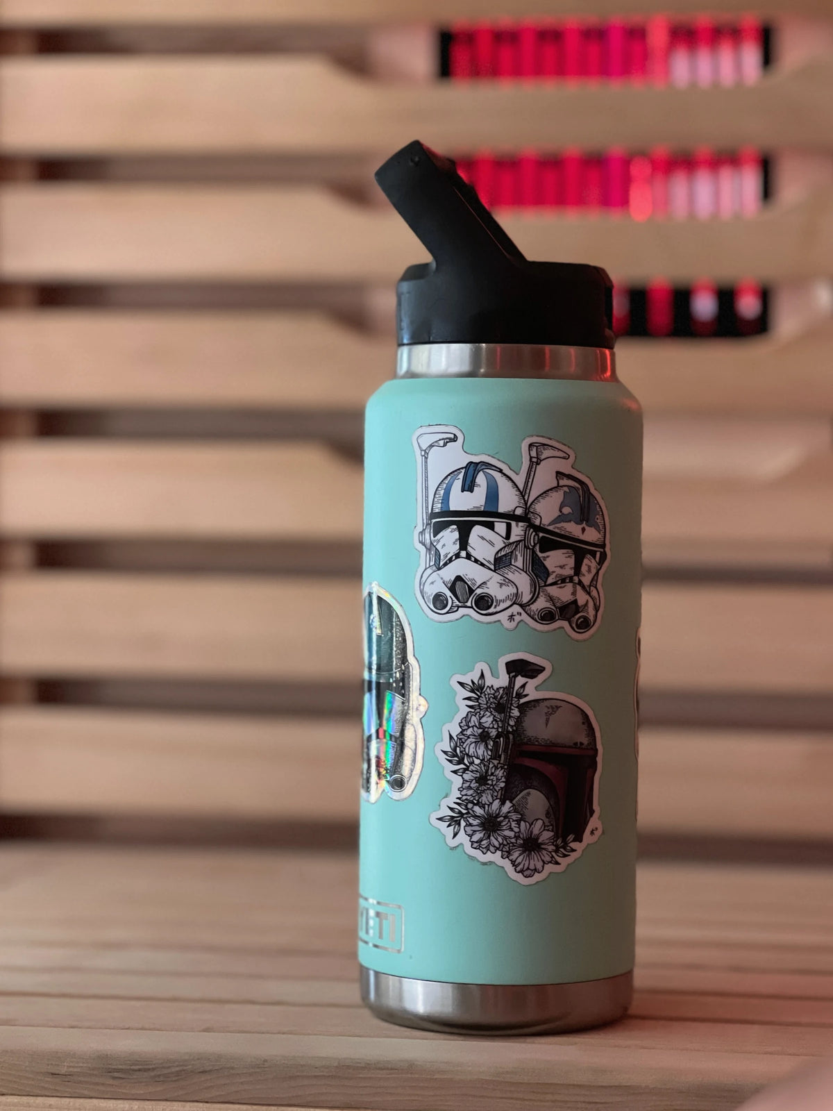 Illustration stickers on a drink bottle
