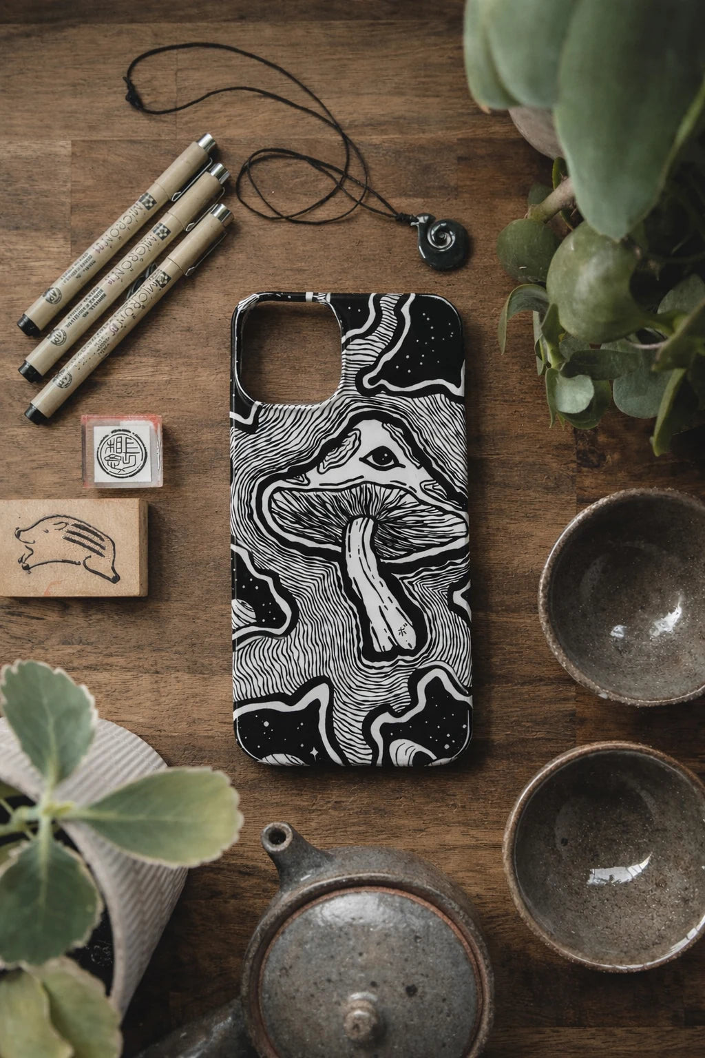 Mushroom artwork on a phone case