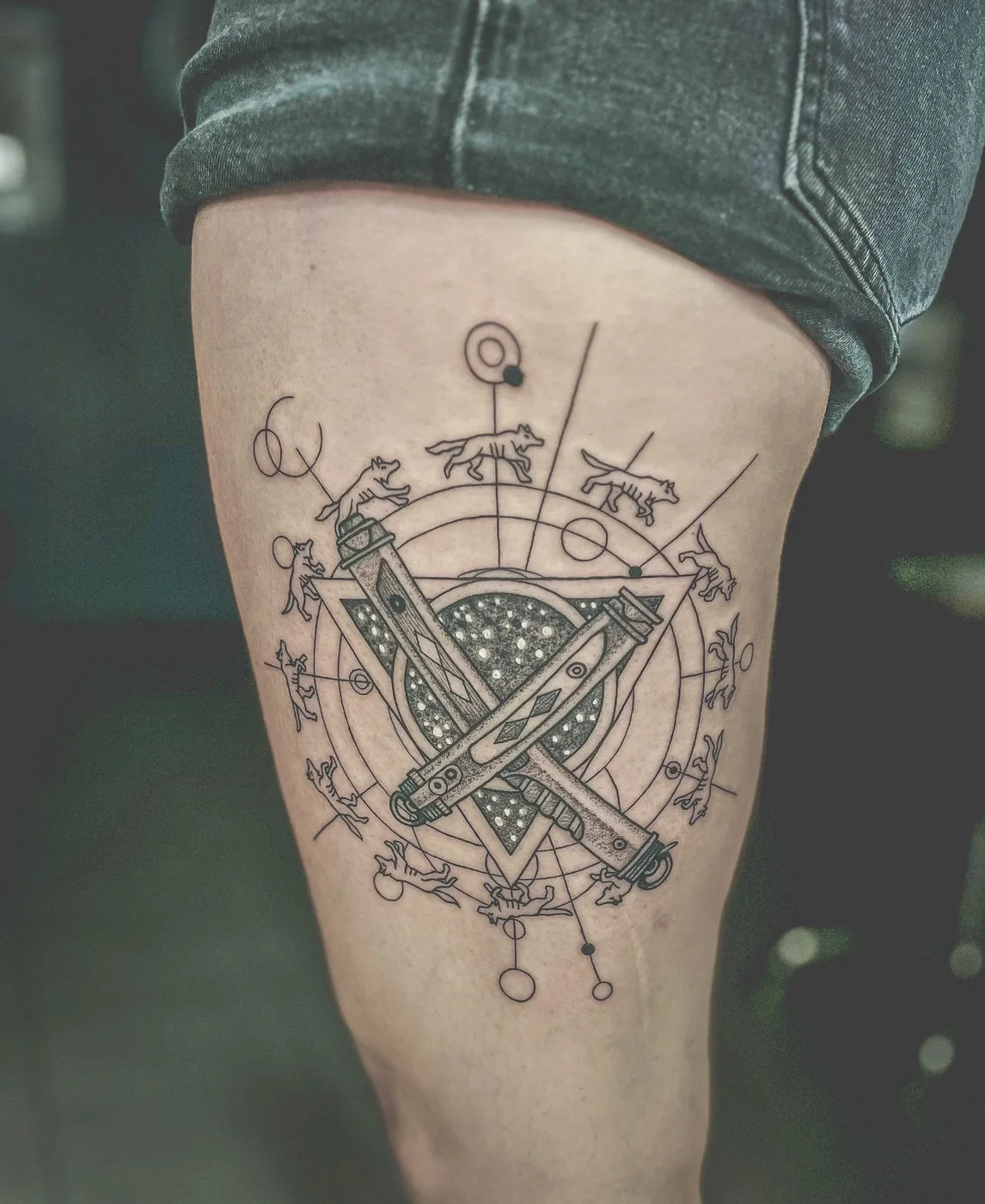 Intricate circular celestial tattoo
